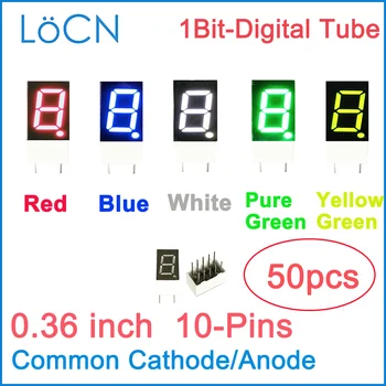 0.36 אינץ תצוגת LED דיגיטלית צינור 1 קצת אדום כחול טהור ירוק צהוב לבן המשותף קתודה אנודה גבוה בהיר שעון 50PCS LoCN