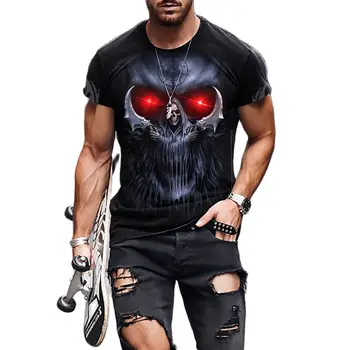 2023 קיץ חדשה מפחיד גולגולת חולצת הטריקו של הגברים הדפסת 3D הגולגולת גרפי מנופחים שרוול קצר פאנק חולצת גברים מותו של תחפושות לכל היותר