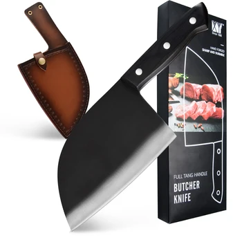 XYj הסכין עם נדן 7 אינץ מאחז עץ להתמודד עם הקופיץ סכין קצבים מטבח נירוסטה קבוע להב ירקות המסוק