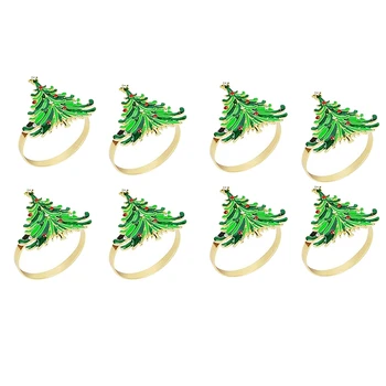 חם 8Pcs ירוק Chirstmas עץ טבעות מפיות לחג המולד פינת אוכל שולחן הגדרה-קבלות פנים לחתונה, מסיבת חג המולד