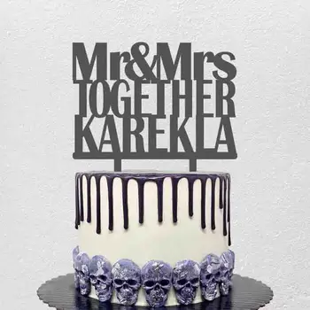 מותאם אישית מר וגברת שם משפחה מר וגברת ביחד בשביל חתונה, חתונה, יום הולדת קישוט אקריליק עליונית עוגה