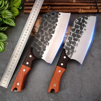 מטבח סכיני קצבים בשר קוצץ ירקות תוקע סכין קצבים ידית עץ שף סכין נירוסטה בישול חותך בסכין
