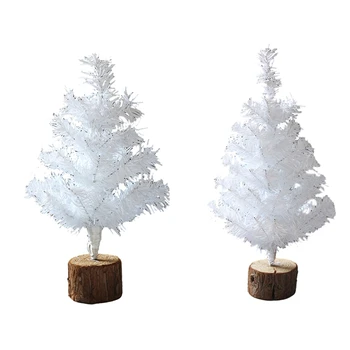 מיני עץ חג המולד על שולחן לבן,עצי חג המולד קטן עץ חג המולד עם בסיס עץ על שולחן עבודה בבית חג המולד עיצוב עמיד