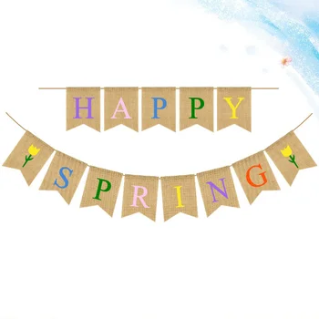 מסיבת האביב פרח דגל צבעוני מכתב הדפסה באנר פשתן באנטינג מסיבת האביב אספקה רקע פריסת אביזרים